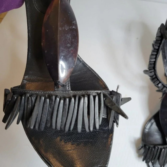 ❤️ 3 for $35 Hugo Boss fringe wood stiletto sandals high heels size 37 - Picture 13 of 13